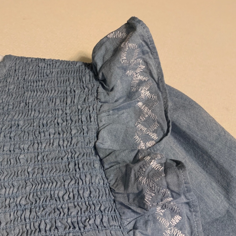 Terra Sky Blue Embroidered Boho Blouse with Ruffles - Picture 5 of 8